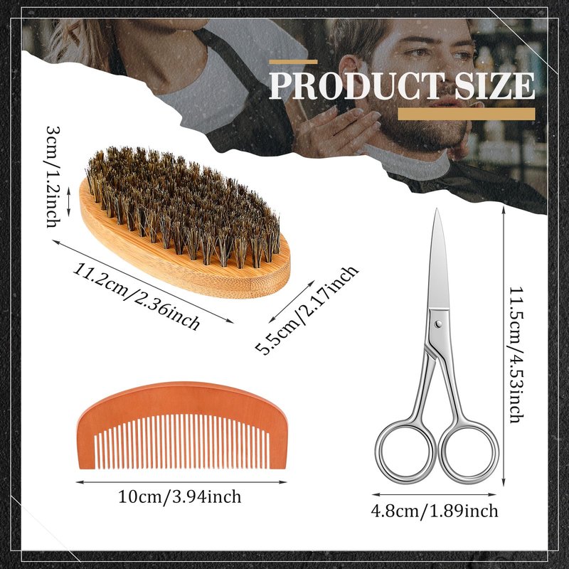 Maitys 10 Sets Beard Brush and Comb Set Bulk Boar Bristle Beard Brush Comb Scissors Kit Gifts for Men Father Colleague Employee Appreciation(Oval)