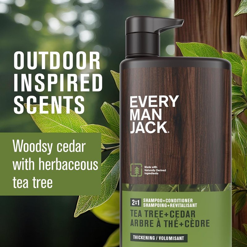 Every Man Jack 2-in-1 Men's Shampoo & Conditioner - Thickening Tea Tree | Moisturizing & Volumizing - 24oz