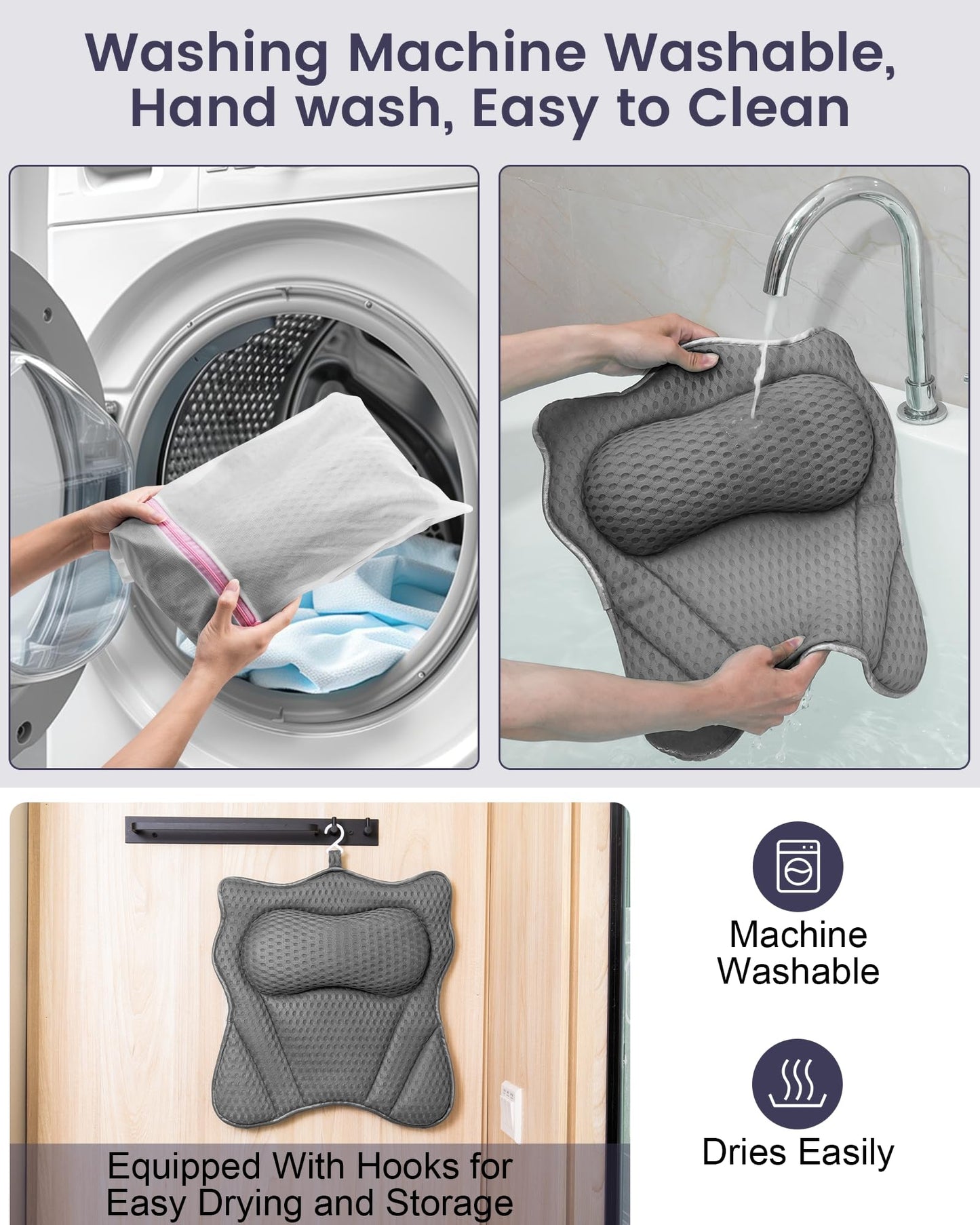 MTDLYICE Bath Pillow, Bath Pillows for Tub Neck and Back Support, Soft 4D Air Mesh Bathtub Pillow 16.5 x 17.3 INCH, with 6 Powerful Suction Cups, Bath Accessories Relaxing Gifts for Women (Lake Blue)