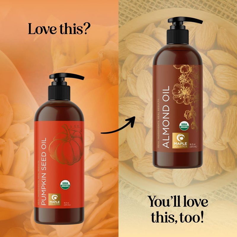 Pumpkin Seed Oil Organic Certified - 100% Pure Organic Pumpkin Seed Oil for Hair and Anti Aging Face Oil - USDA Organic Hair Oil for Dry Hair and Volume - Virgin Cold Pressed & Unrefined (16oz)
