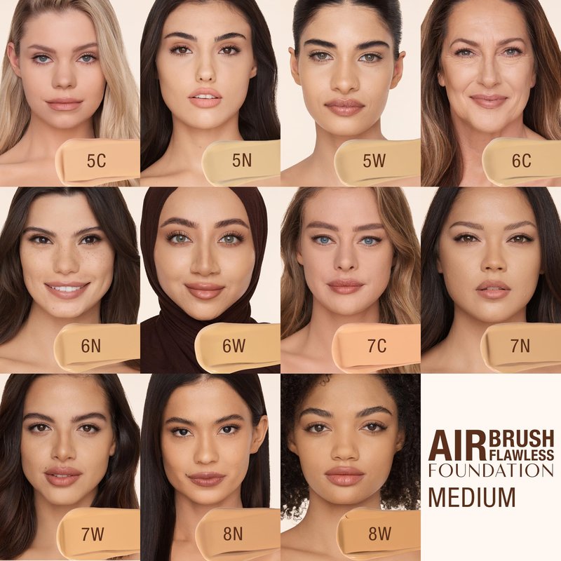 Charlotte Tilbury Airbrush Flawless Matte Foundation - Full Coverage Liquid Makeup with a Natural-Matte Finish - Smoothes & Blurs Pores - Waterproof & Transfer Resistant - 6 Neutral
