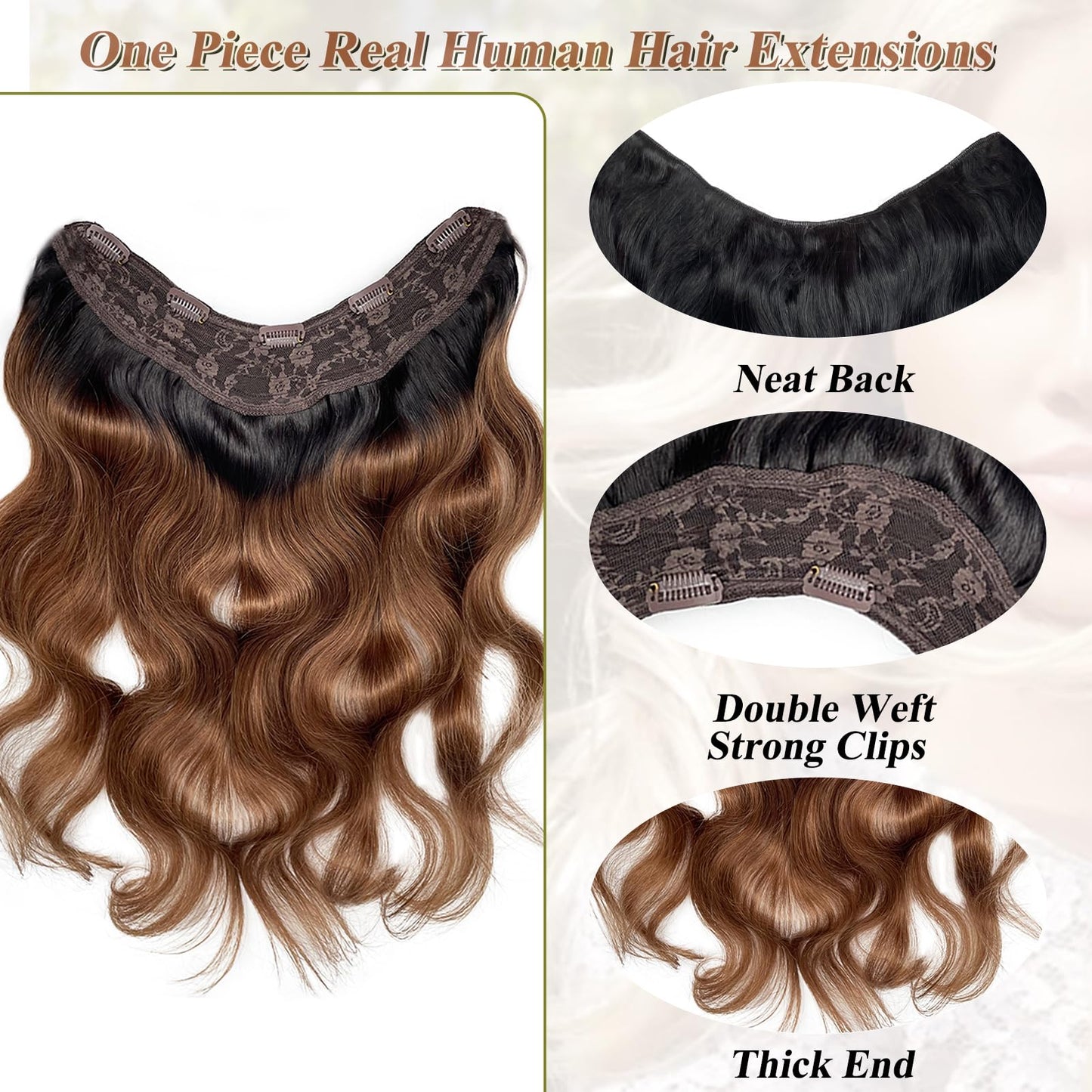 Balayage One Piece Clip-in Hair Extensions, 18" Body Wave Real Human Hair, Black to Grey Remy Hair Clip-ins, 80G