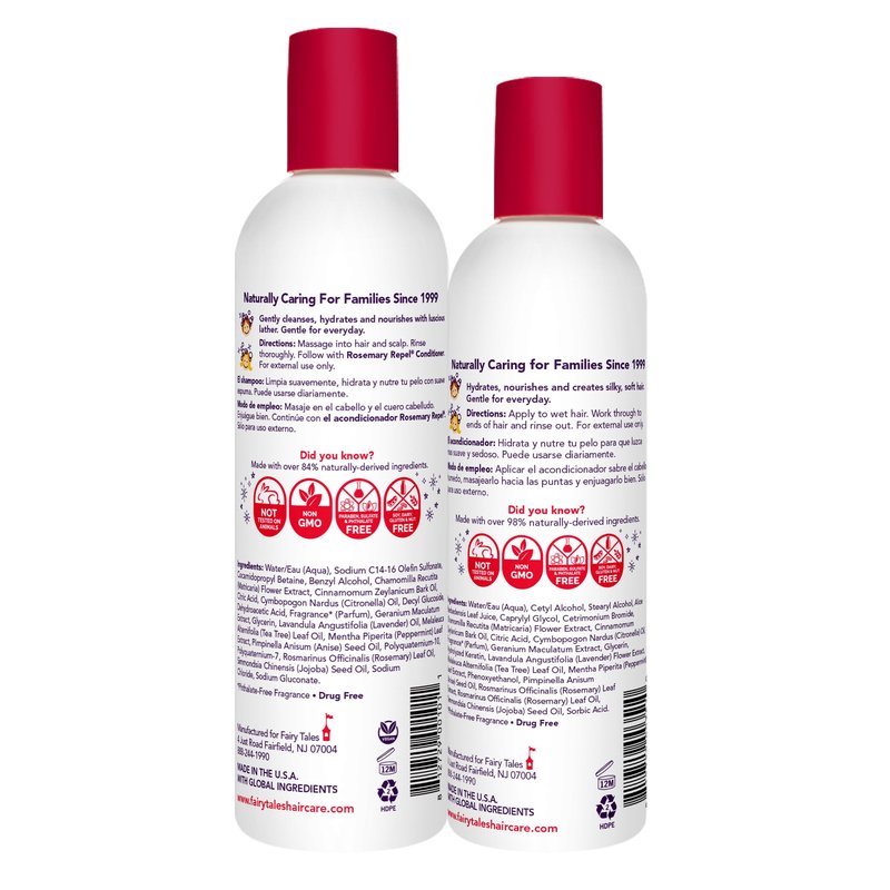 Fairy Tales Rosemary Repel Daily Kids Shampoo, 12 fl oz. and Conditioner, 8 fl oz. Duo – Kids Like the Smell, Lice Do Not
