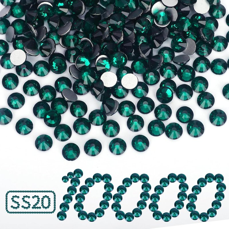 Emerald Rhinestones Bulk - 10,000 PCS Flat Back Crystal Glass Round Gems | SS20, 4.6-4.8mm
