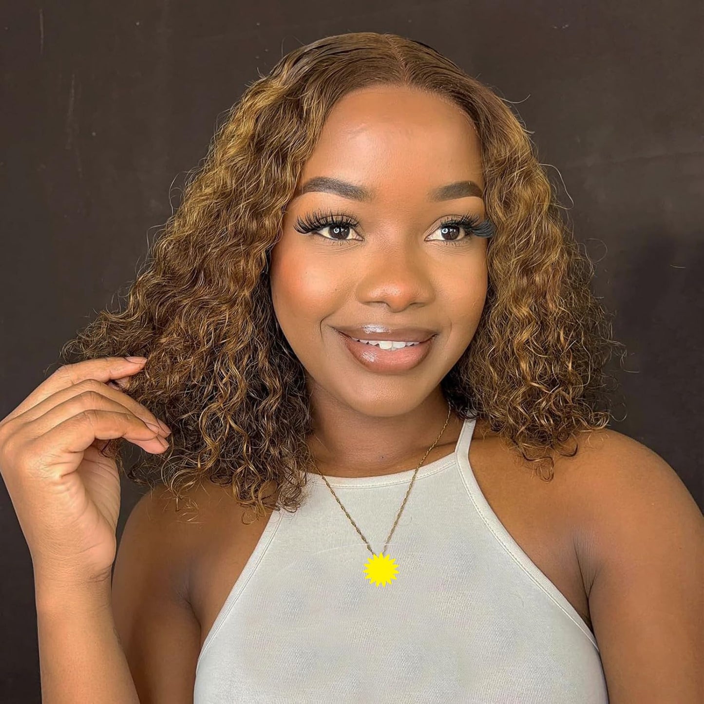Maytune Wear and Go Glueless Wigs Human Hair Pre Plucked Pre Cut 4/27 Honey Blonde Glueless Bob Wig Human Hair Highlight Ombre Deep Wave 4x4 Closure Wigs for Women 8 Inch
