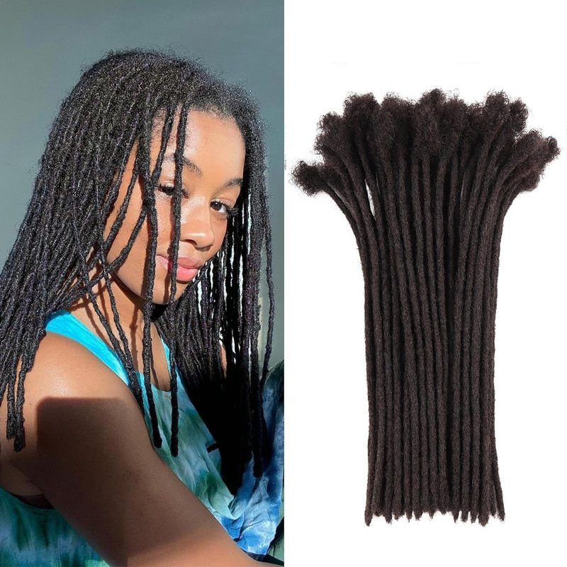 Orientdreads Human Hair Natural Color Handmade Crochet Afro Hair Soft Dreadlocks Extensions 0.4cm 0.6cm 0.8cm Thickness (8in 20 strands, Natural black 0.8cm)