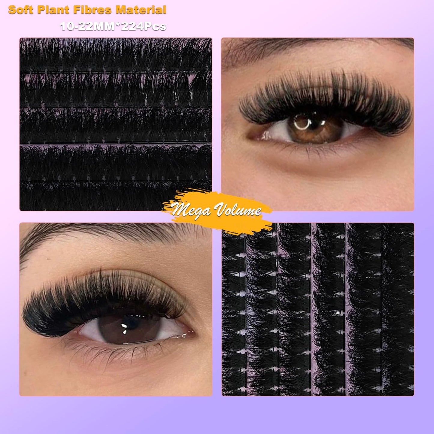 TIKILEY Fluffy Lash Clusters Cat Eye Faux Mink Eyelash Clusters with Bottom Lash Clusters 100D 200D Individual Lashes D Curl Mega Volume Eyelash Extension Clusters 10-22mm