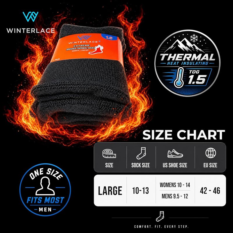 Men's Thermal Boot Socks - Cushioned Heavy Duty Warm Hiking Socks | 3 Pairs