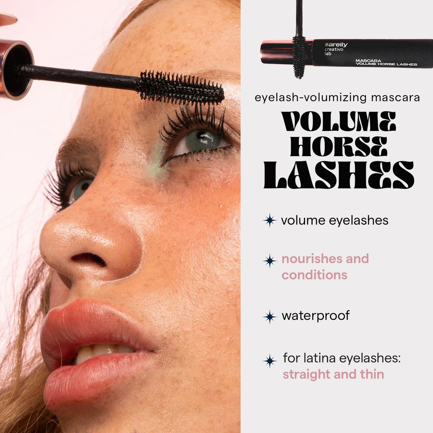 SARELLY Horse Lashes Mascara | Waterproof | Volumizing & Lengthening | Lash-Conditioning | Vegan & Cruelty-Free