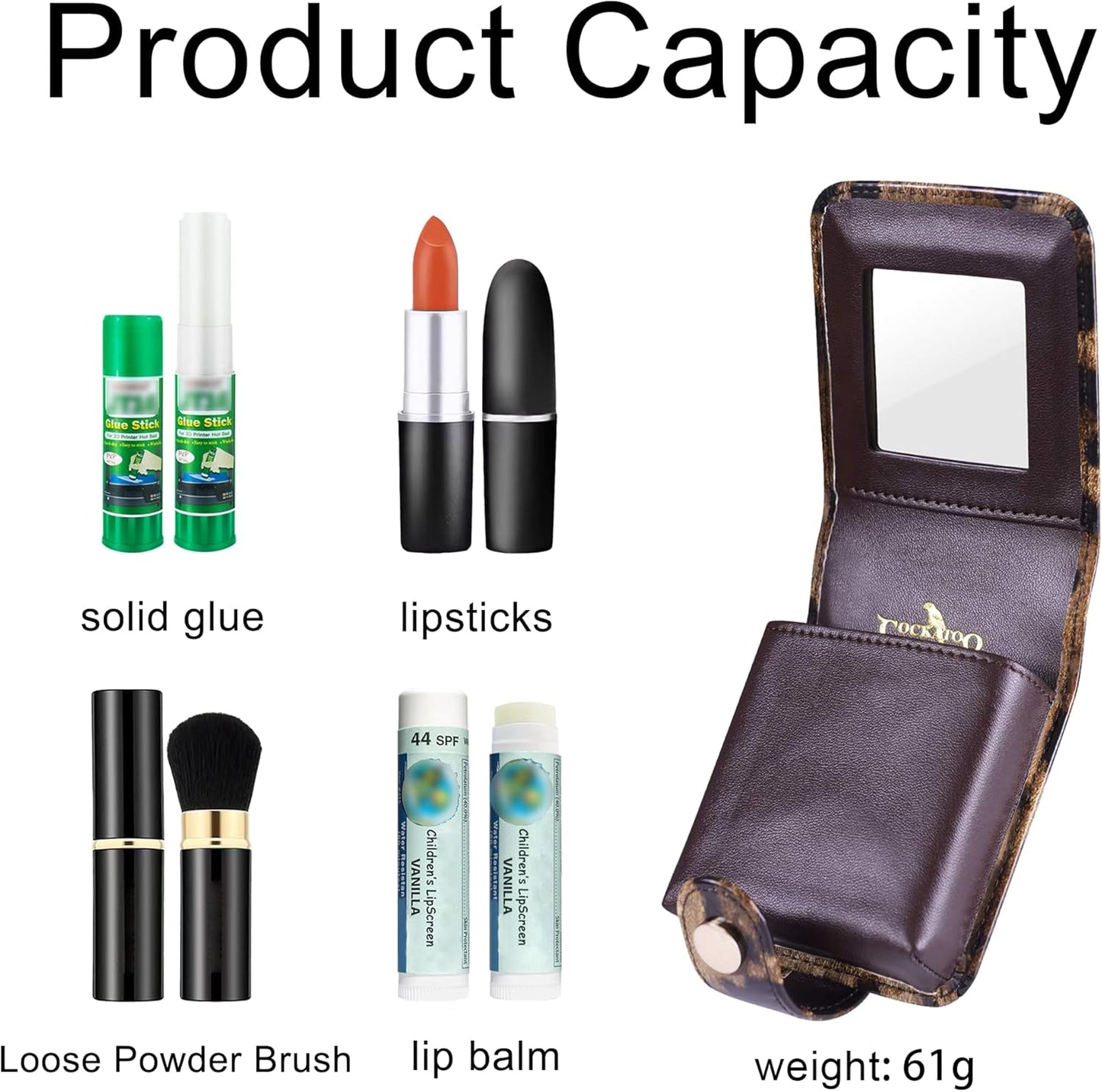Leather Lipstick Case with Mirror - Women's Portable Travel Cosmetic Pouch | Mini Bright Red Makeup Bag