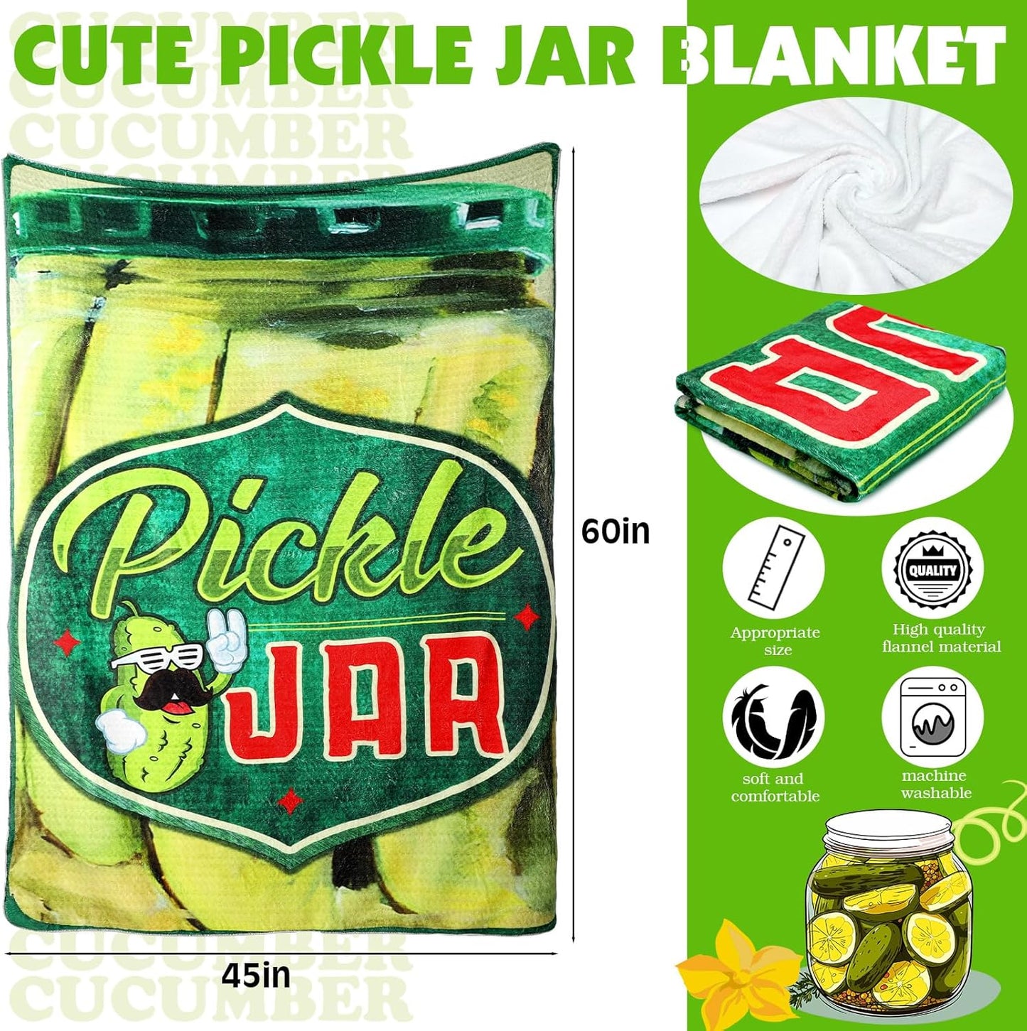 Funny Pickle Gifts Set for Women - 4 Pcs Pickle Lovers Bundle | Blanket, Tote Bag, Makeup Bag & Socks