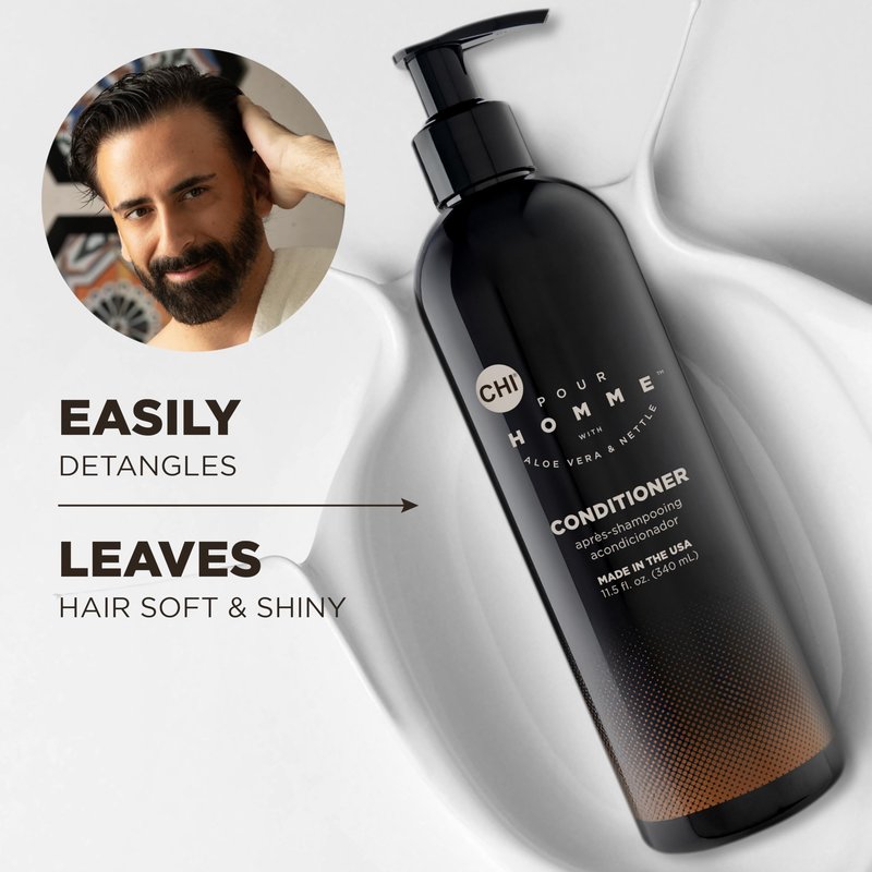 CHI Pour Homme Daily Moisturizing Conditioner for Men, Sulfate-Free Hair Detangler with Aloe Vera, Nettle & Redensyl for Hydrated, Fuller-Looking, Smooth & Manageable Hair, Fresh Woody Scent, 25 oz