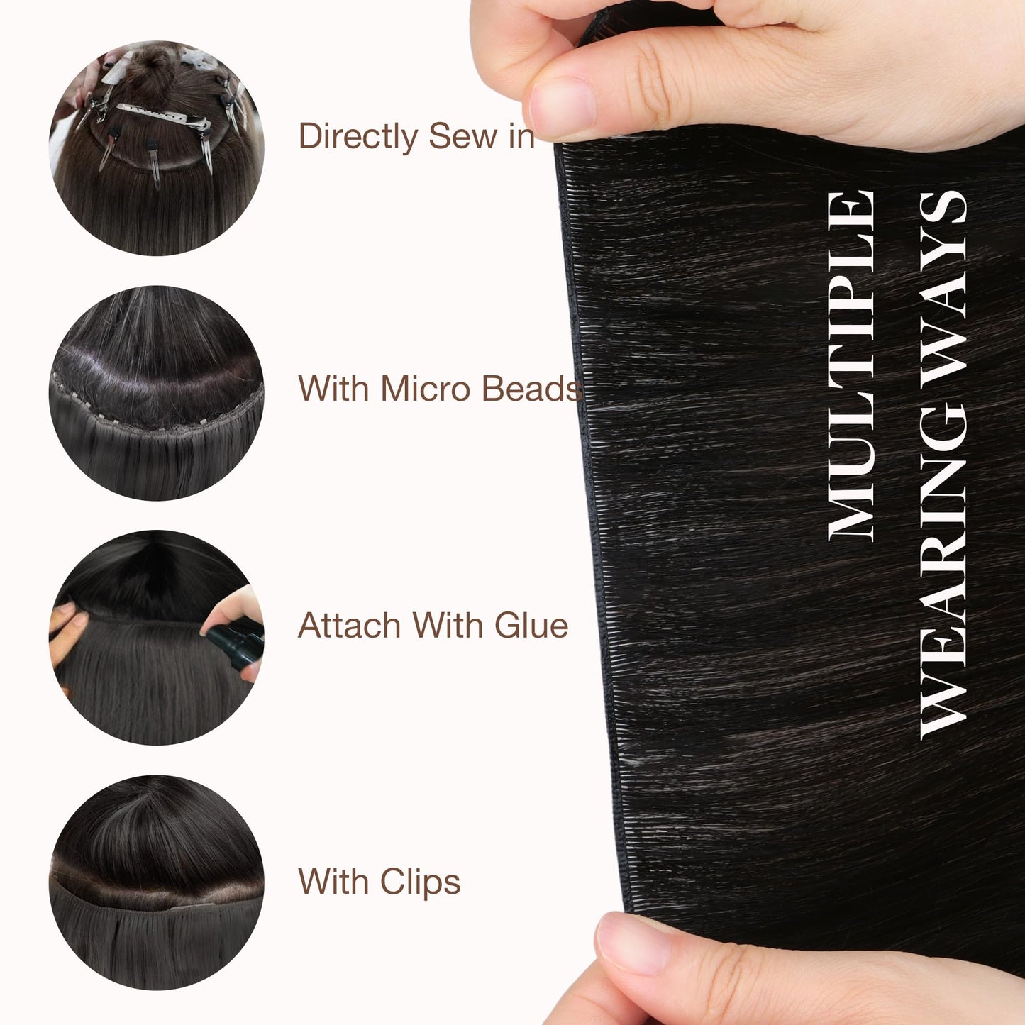 GOO GOO Genius Weft Hair Extensions Human Hair, Sew In Hair Extensions Rooted Remy Weft, 60A Platinum Blonde 14inch 40g, Hand Tied