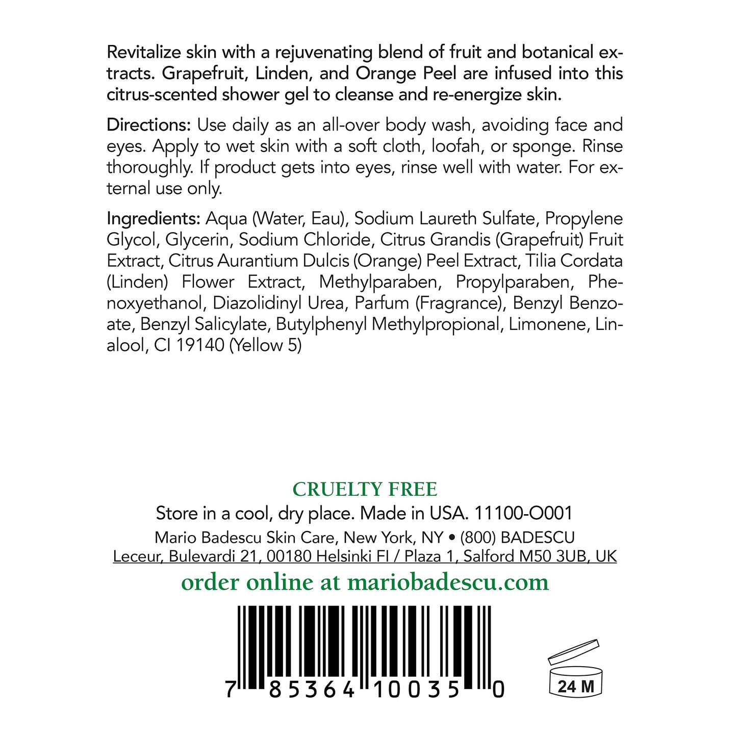 Mario Badescu Citrus Body Cleanser - Lightweight Shower Gel Soap with Grapefruit and Orange Peel Extracts - Fresh and Moisturizing Body Wash for Men and Women, 16 Fl Oz