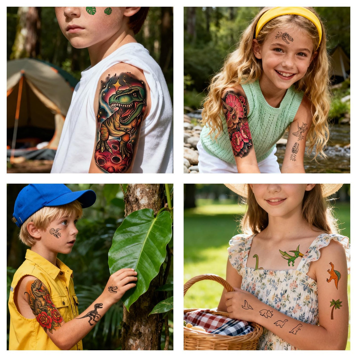 77 Sheets Dinosaur Tattoos for Kids, Realistic Waterproof Dinosaur Temporary Tattoos for Boys Girls, Safe Non-Toxic Fake Dinosaur Party Favors Tattoos