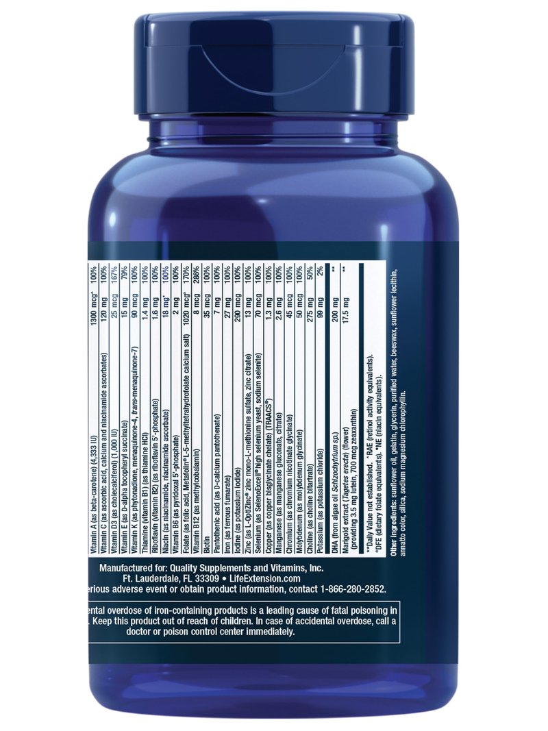 Life Extension Prenatal Advantage, Women’s multivitamin, Baby Support, folic Acid, Choline, omega-3s, Vitamin C, D3, B1, B6, B12, zinc, niacin, Gluten Free, Non-GMO, 120 softgels