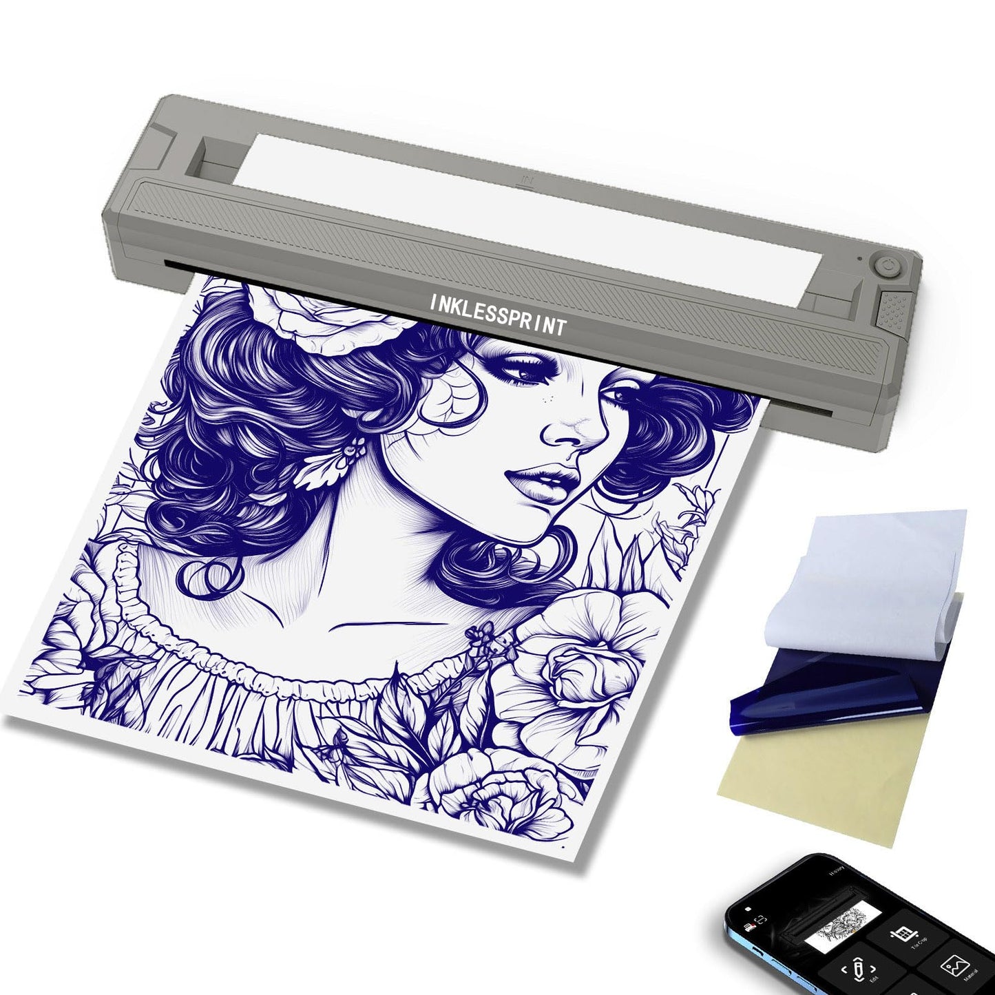 INKLESSPRINT Tattoo Stencil Printer Machine, Portable Tattoo Transfer Printer for Tattoo Artists & Enthusiasts, Support Smartphone,PC, Android, iOS, Windows,Mac.Grey