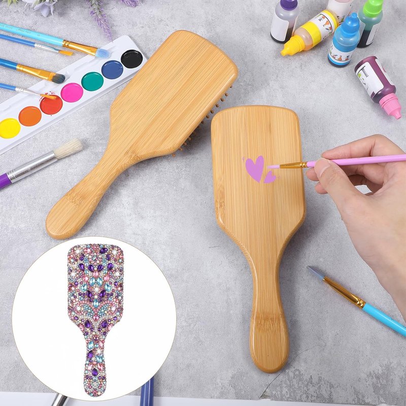 Bamboo Hair Brush Set - 12 Pcs Detangling Paddle Brushes with Round-Tipped Bristles | Lightweight Scalp Massage (9.84'' × 3.4'')