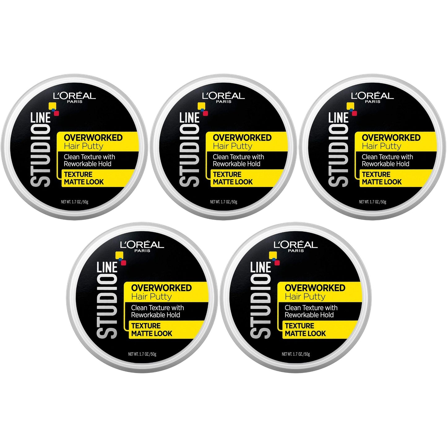 L'Oreal Paris Studio Line Overworked Hair Putty, 1.7 Ounce (Pack of 5)