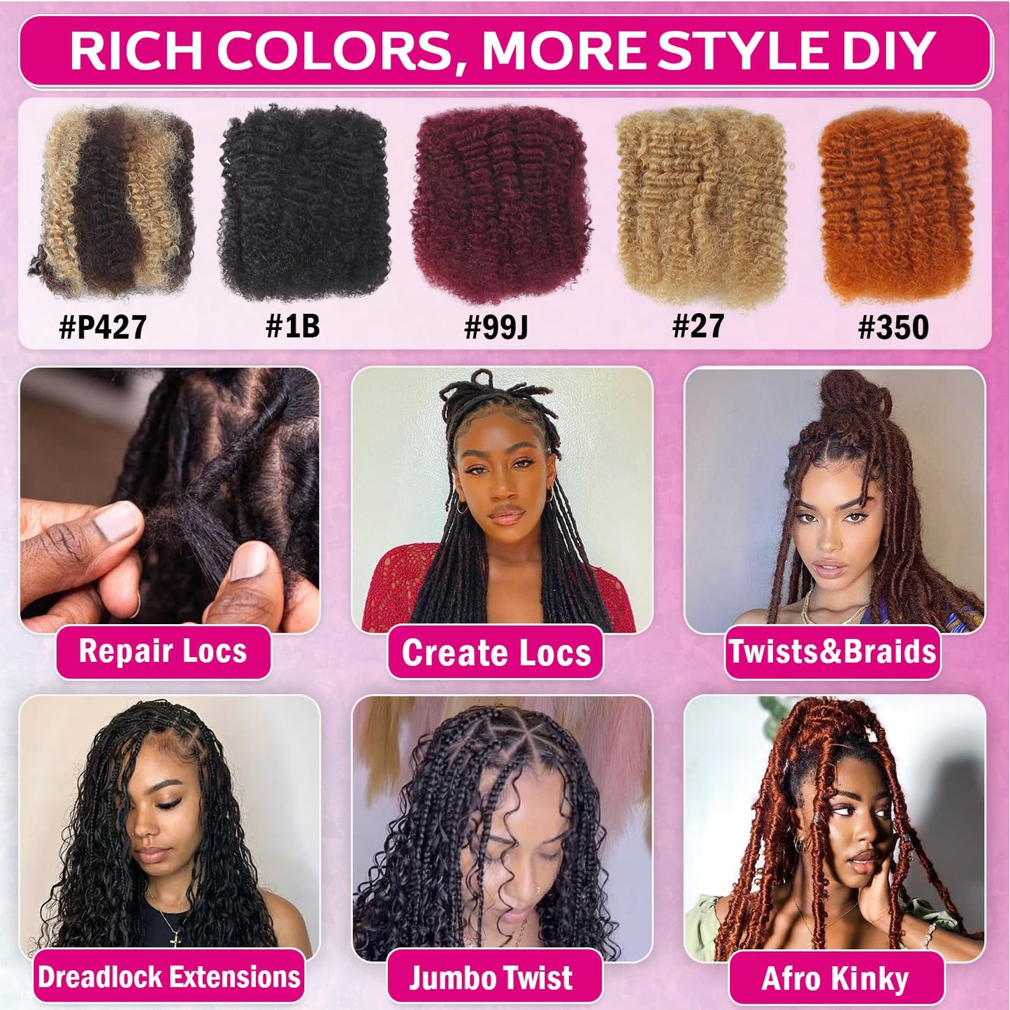 Afro Kinkys Bulk Human Hair For Braiding 16 inch Orange Ginger Afro Kinky Curly 100% Real Human Hair Bulk for Dreadlocks Mini Twist Crochet Braids Hair Extensions 50g