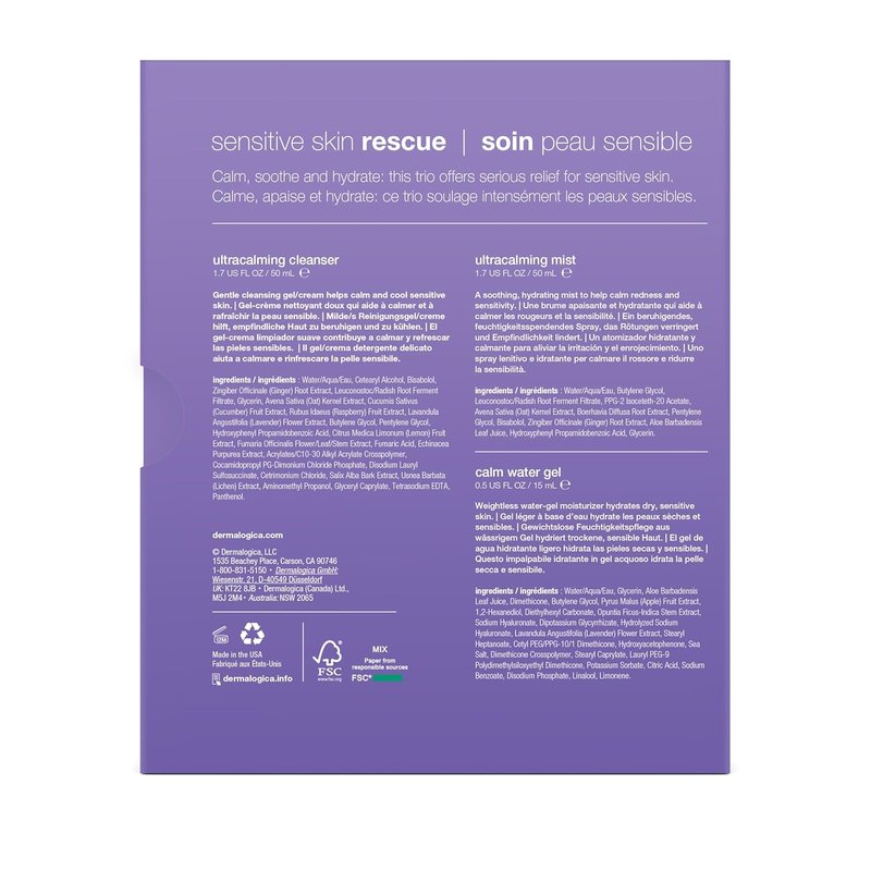 Dermalogica Sensitive Skin Rescue Kit - Face Wash, Toner & Moisturizer for Calm, Soothe & Irritate-Free Skin | 3-Piece Set