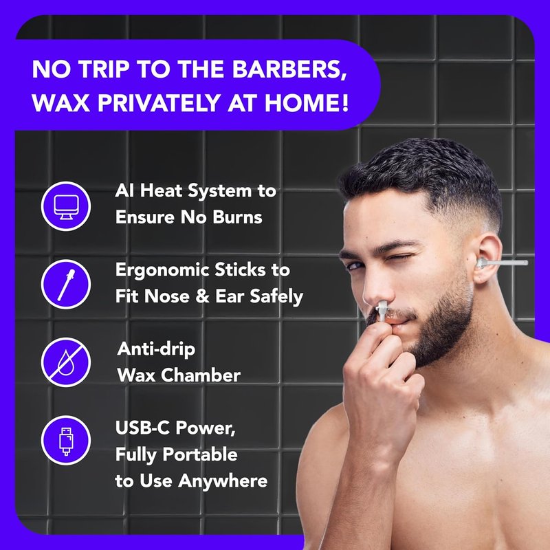 WaxxPod™ Nose Hair & Ear Hair Remover - USB Waxing Kit with 24 Wax Sticks for Easy Grooming