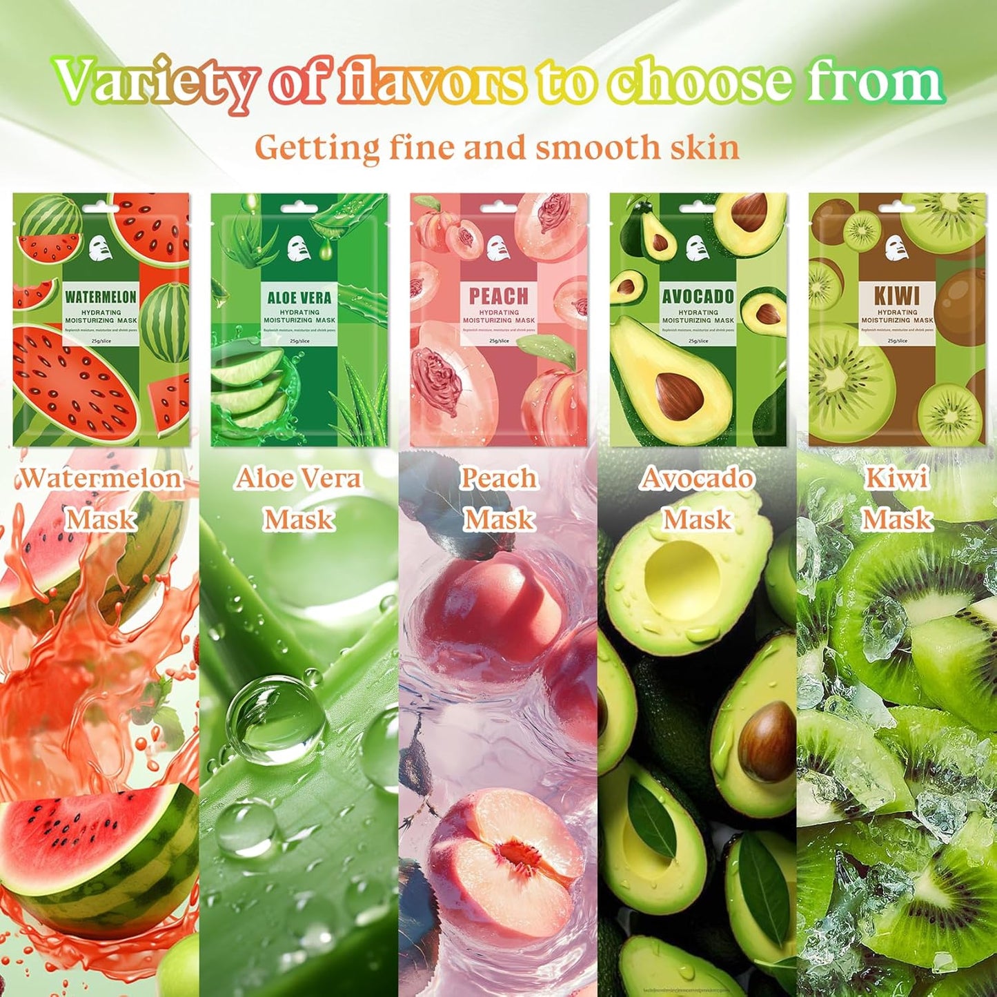 Hydrating Face Masks - 10PCS Moisturizing Fruit Sheet Masks for All Skin Types | Lightweight & Non-Greasy