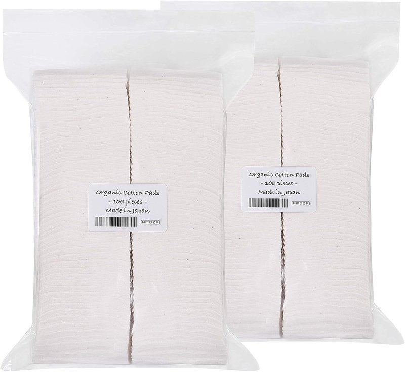 Organic Cotton Pads - 100% Unbleached Japanese Cotton | 100 Pieces, Eco-Friendly & Soft