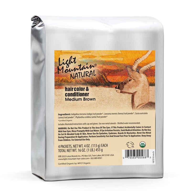 Light Mountain Henna Hair Color & Conditioner - Medium Brown Hair Dye for Men/Women, Organic Henna Leaf Powder and Botanicals, Chemical-Free Semi-Permanent Hair Color, 16 Oz
