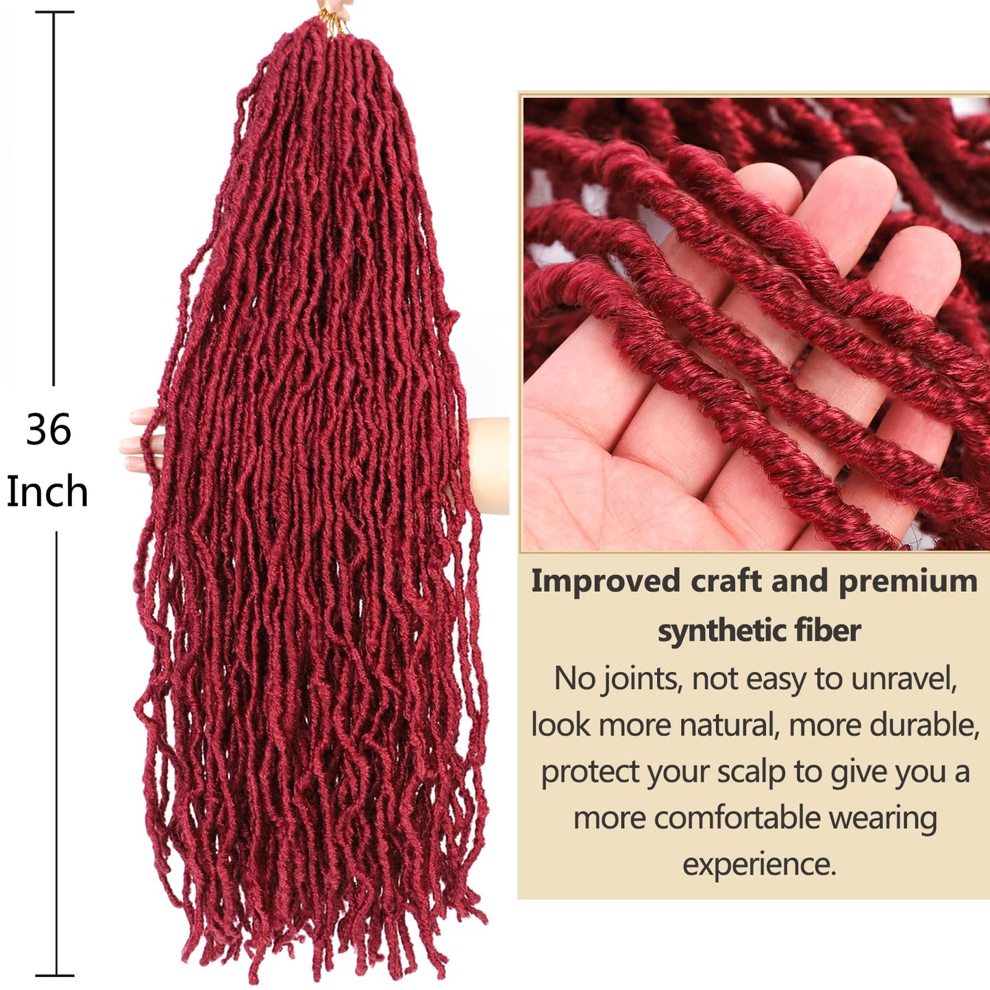 Alrence Faux Locs Crochet Hair 36 Inch 7 Packs Soft Locs Burgundy Red