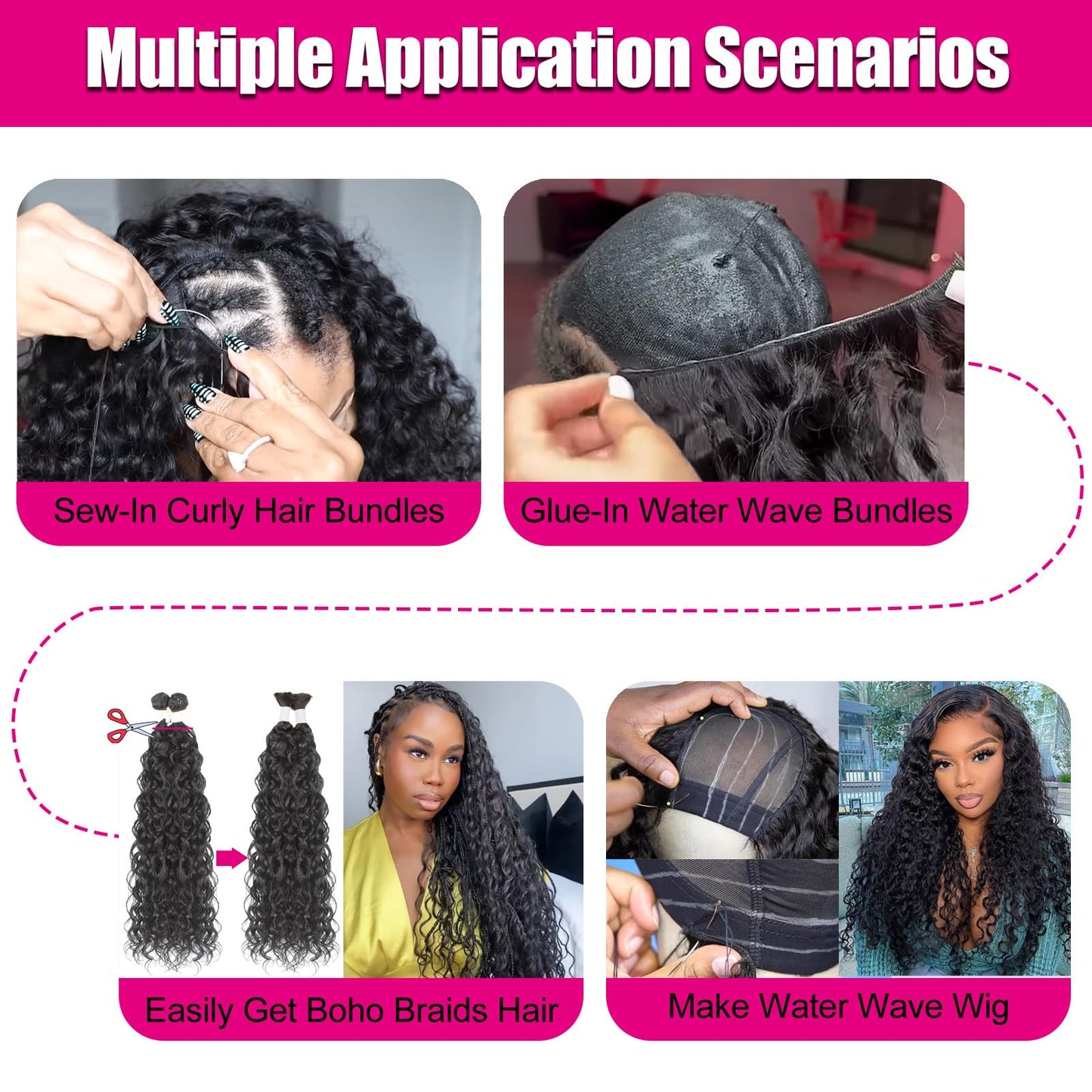 UENOKIPS Water Wave Hair Bundles 100% Pure Protein Silk Curly Bundles 14 16 18 Inch 6 Bundles 270g Synthetic Soft Natural Look Human Hair Feel Wet and Wavy Hair Extensions Natural Black