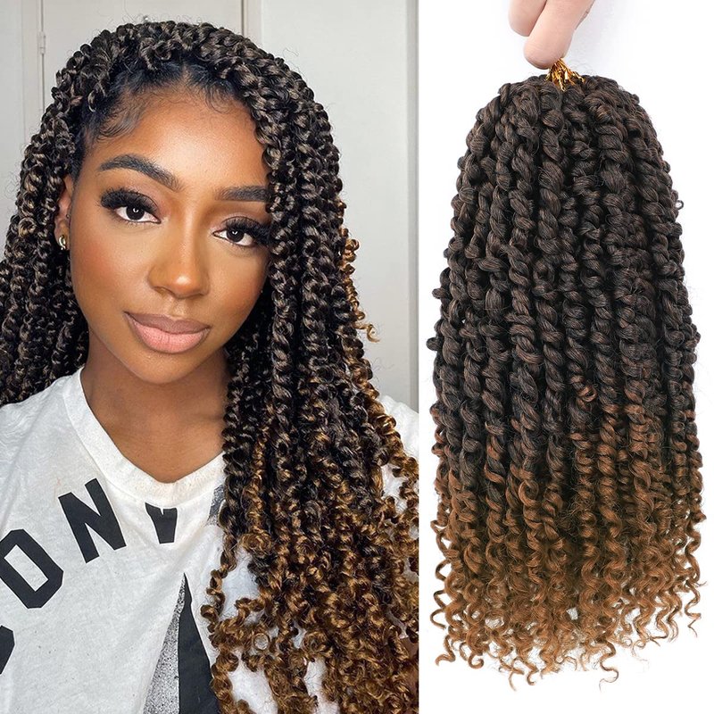 Nice One Pre-Twisted Passion Twist Hair 12 Inch, 112 Strands Short Passion Twist Crochet Hair for Women 8 Packs Ombre Brown Pre-Looped Passion Twists Braiding Synthetic Hair Extensions (12inch,T30#)