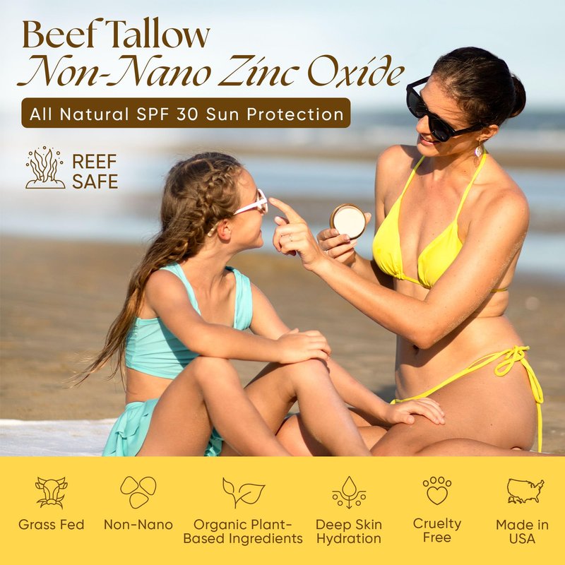 Eat My Face BEEF TALLOW Reef Safe Sunscreen SPF 30 – Non Nano Zinc Oxide – Water Resistant, Organic – Moisturizing Sunblock for Face & Sensitive Skin – 4oz Tin "If You Wouldn't Eat It, Don't Wear It!"