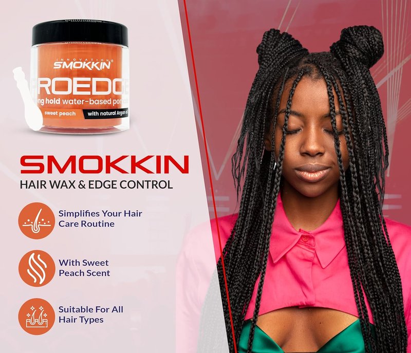 Smokkin Pro Edge Hair Styling Gel - Alcohol-Free Water-Based Pomade for Strong Hold | 16 Fl Oz - Sweet Peach