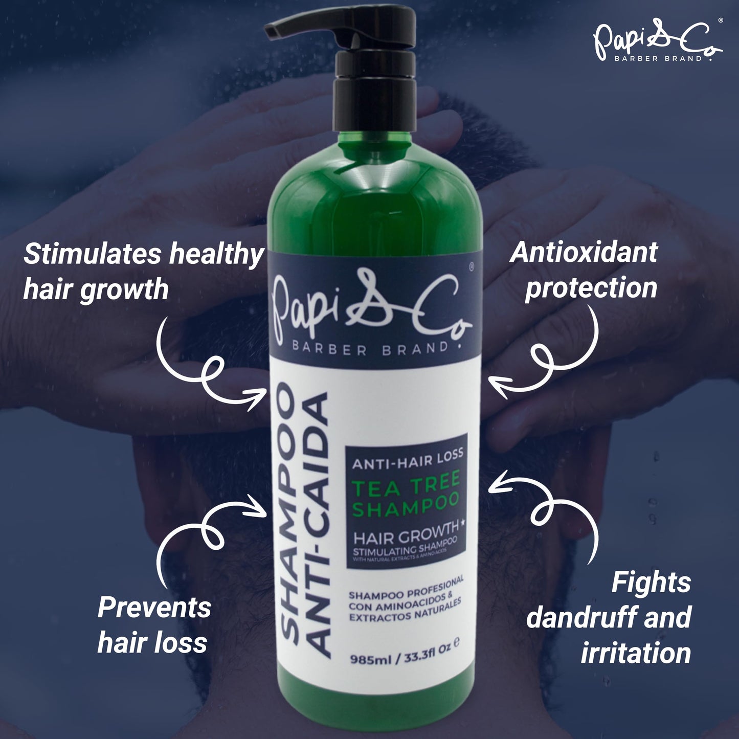 Papi & Co. - Revitalizing Tea Tree Anti Hair Loss Shampoo, Hair Regrowth for Men, Tea Tree Oil Men’s Shampoo with Natural Oil Extracts, 985 mL