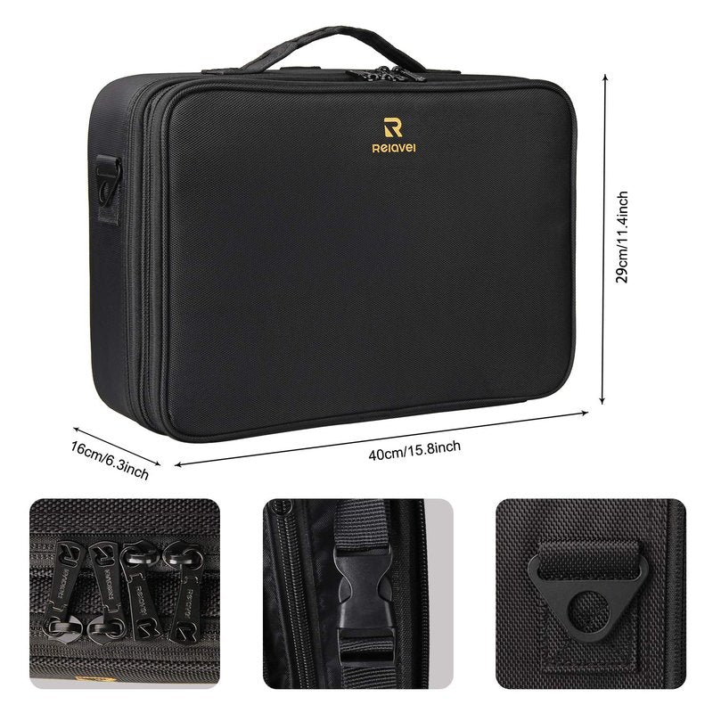 Relavel Travel Makeup Train Case Cosmetic Case Organizer Portable Artist Storage Bag with Adjustable Dividers for Cosmetics Makeup Brushes Toiletry Jewelry Digital Accessories