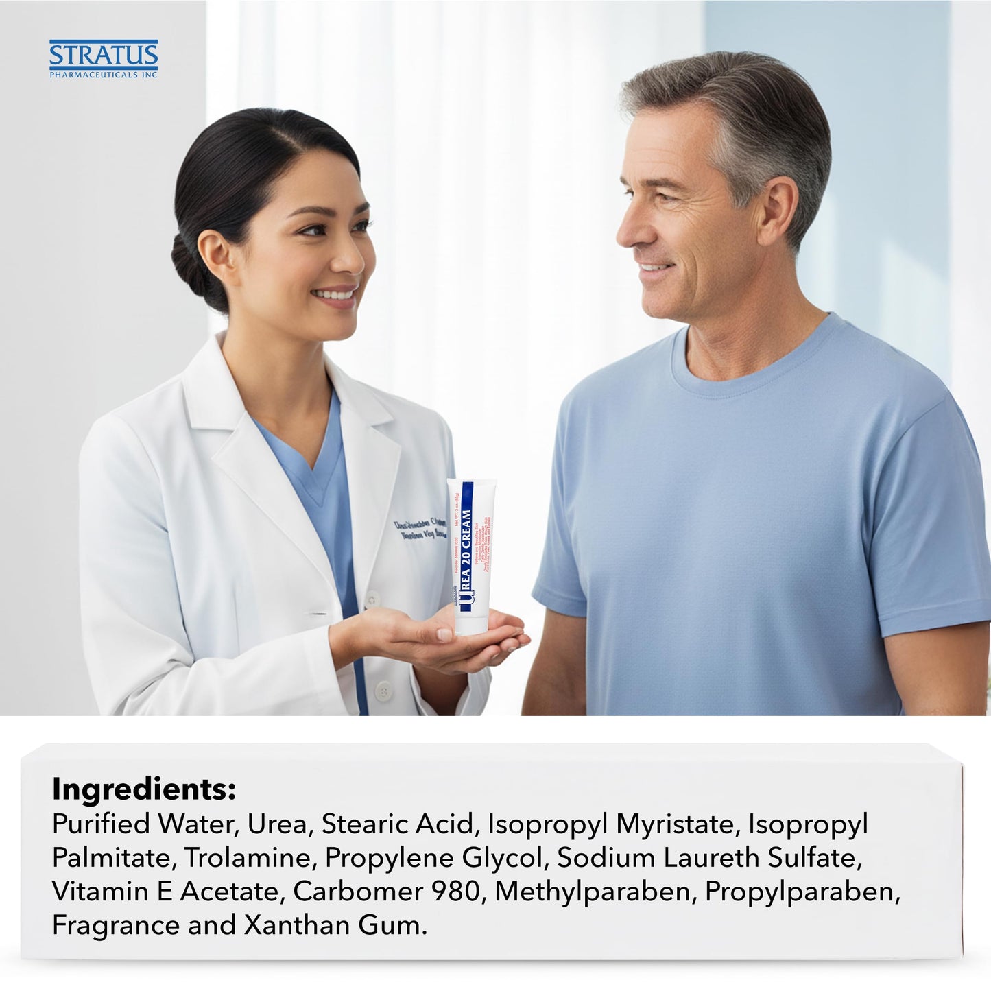 STRATUS PHARMACEUTICALS Urea 20% Cream with Vitamin E for Severe Dry, Rough and Scaly Skin, Intense Moisturizer and Gentle Exfoliator for Hands, Feet, Elbows and Knees Inc