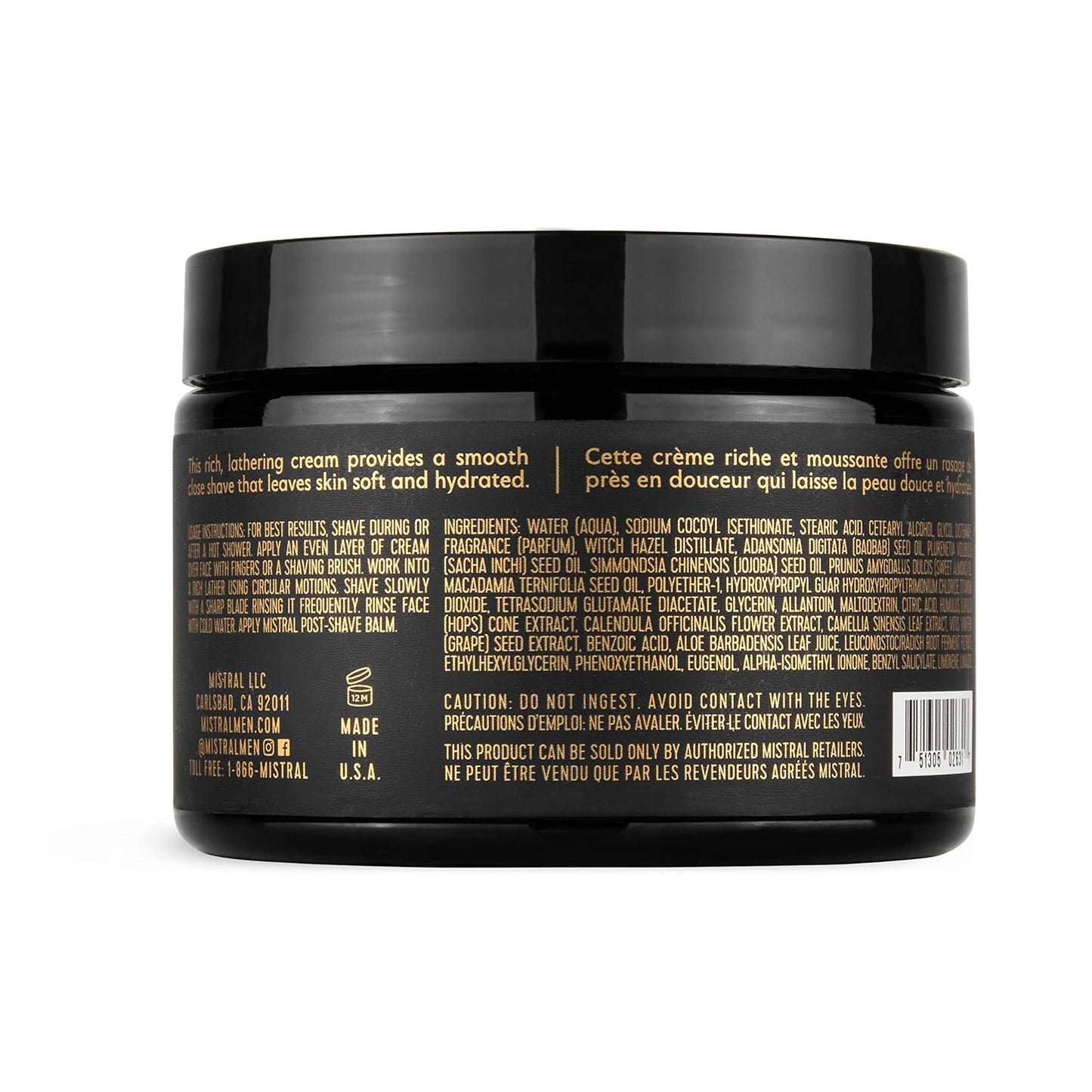Cedarwood Marine Shaving Cream for Men - Organic Plant Extracts | pH-Balanced, Paraben-Free | 9oz Tub
