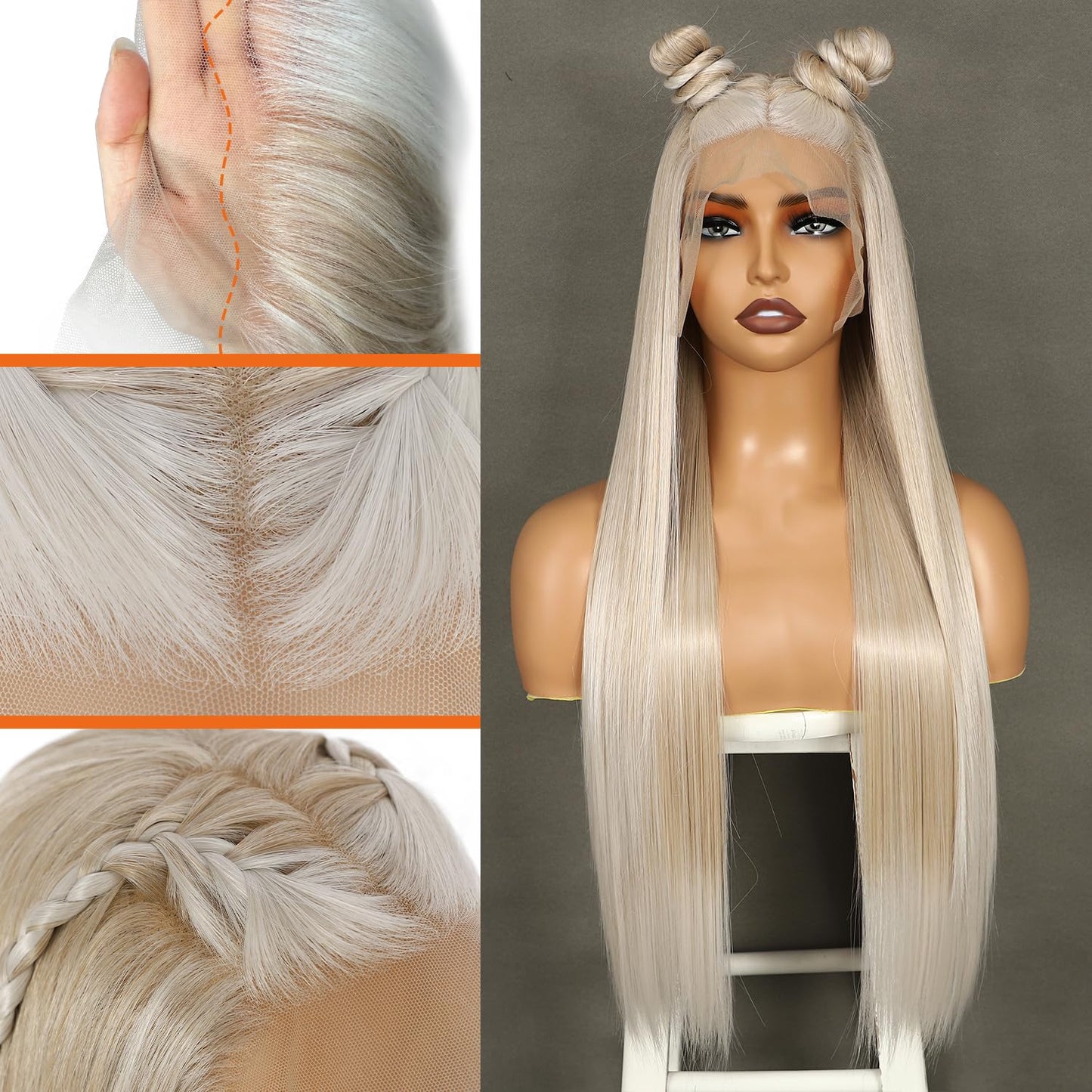 QD-Udreamy 13x4 Lace Front Wigs, Blonde Lace Front Long Straight Wigs for Women Middle Part Glueless Straight Hair Pre Plucked with Hairline For Black Women 26 Inch