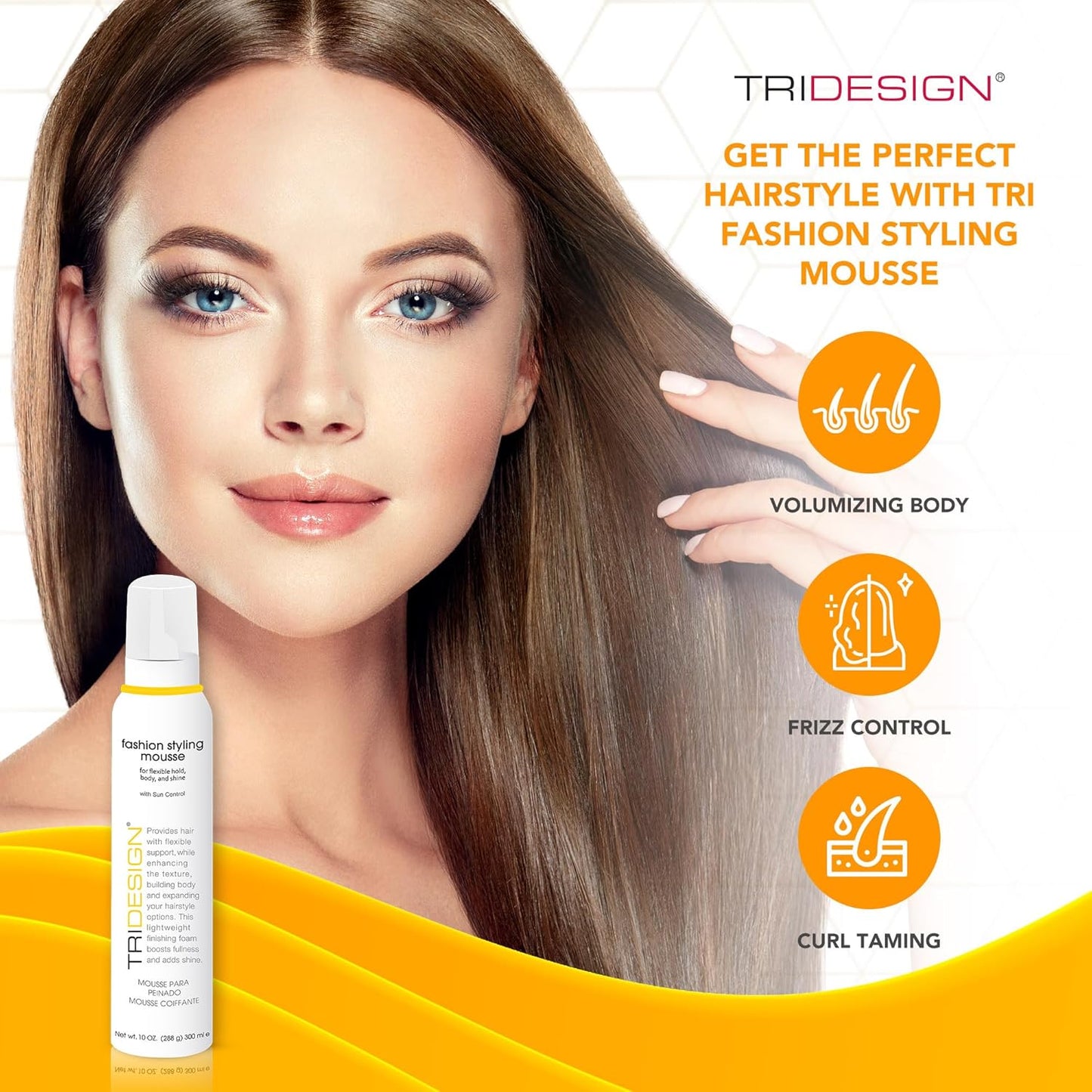 TRI Fashion Styling Mousse - Wavy Hair Volumizer & Curl Tamer | Frizz Control & Shine - 10 Ounce