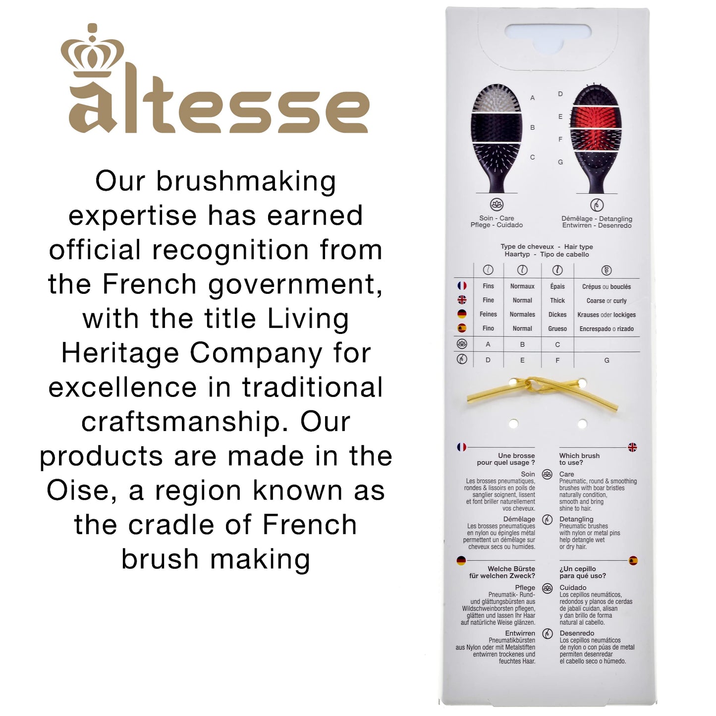 Altesse 8907 Natural Bristle Hair Brush Detangler Brush Medium Air Cushion Matte Black Handle with 7 Rows of Black Boar Bristle and Nylon Hairbrush for Thick Hair Styling and Detangling Made in France