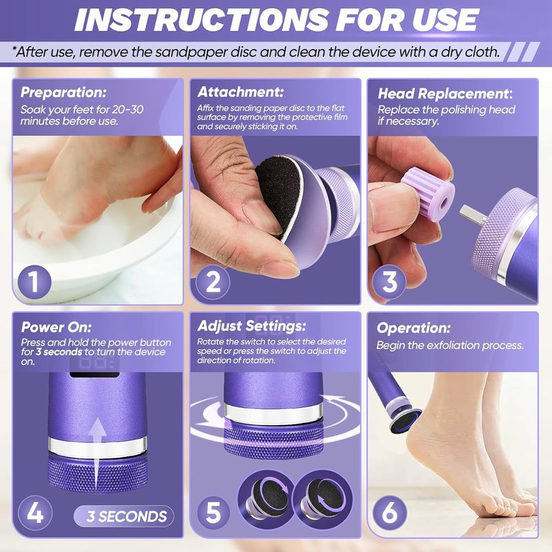 Electric Foot Callus Remover - Rechargeable Pedicure Tool with 12 Speeds & 70 Sandpapers | For Men & Women