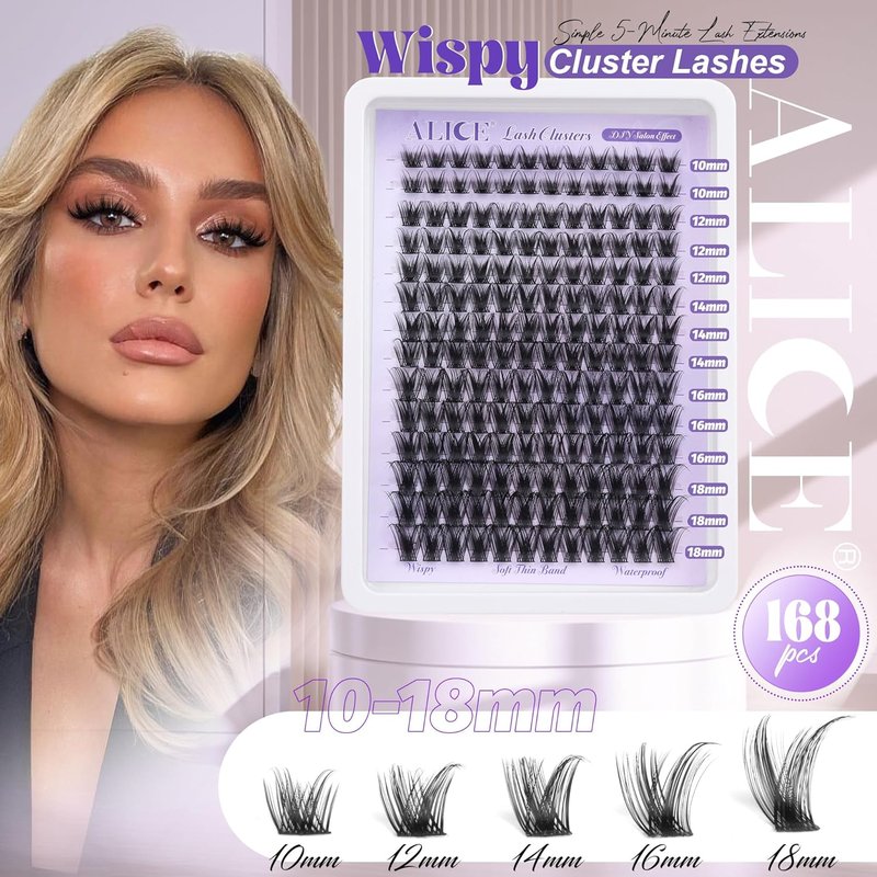 Eyelash Clusters - Wispy 10-18mm Natural Volume Extensions | 168pcs DIY Individual Lashes with Soft Thin Band