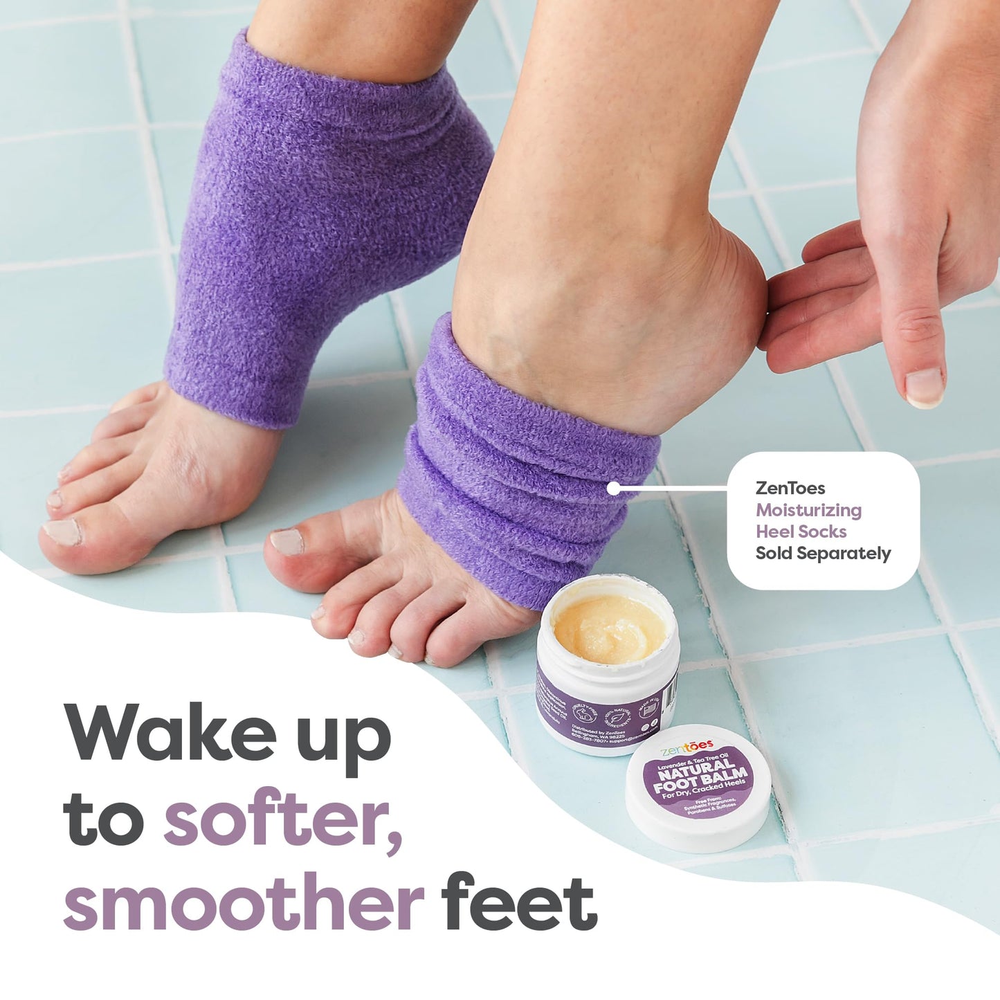 ZenToes Natural Foot Balm | Hydrating Cream for Dry, Cracked Heels & Feet | Enriched with Coconut, Tea Tree, Jojoba & Vitamin E Oils | Soothes & Softens Rough Skin | 2oz