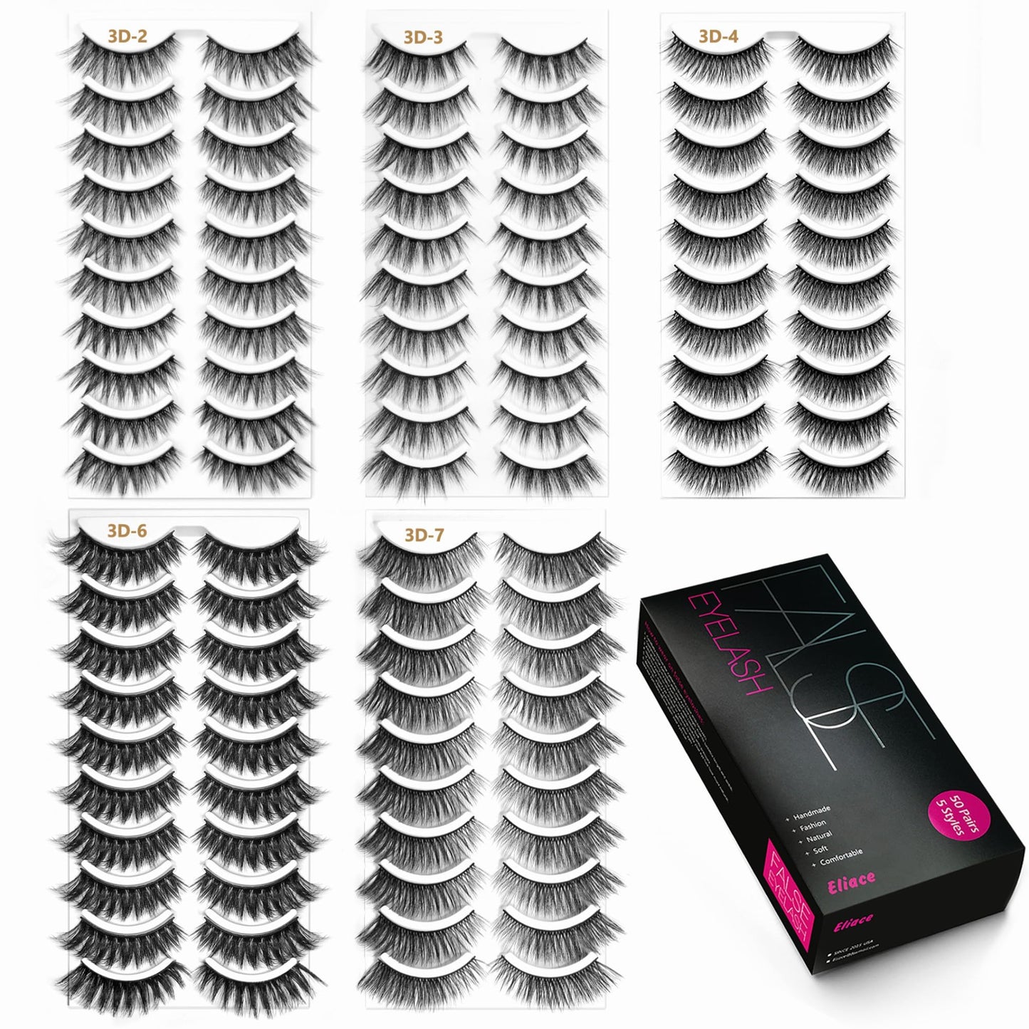 Eliace Eyelashes, 50 Pairs 5 Styles Wispy False Eyelashes Fake Eyelashes