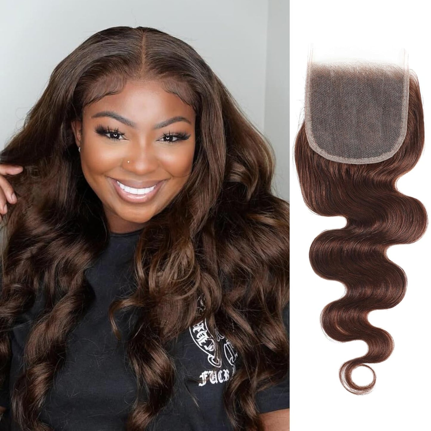 Body Wave 4x4 Closure - Color #4 Chocolate Brown Hair - 10 Inch Length