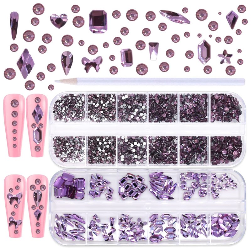 WOKOTO 2 Box 1620 Pcs Purple Nail Rhinestones Flat Back Crystals For Nail Art Diamonds Flatback Rhinestones For Women Acrylic Nails Purple Rhinestones Flatback Eye Gems Glass Rhinestones