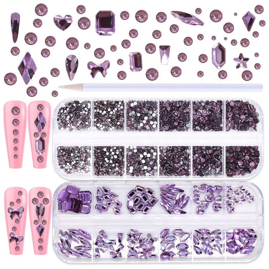 WOKOTO 2 Box 1620 Pcs Purple Nail Rhinestones Flat Back Crystals For Nail Art Diamonds Flatback Rhinestones For Women Acrylic Nails Purple Rhinestones Flatback Eye Gems Glass Rhinestones