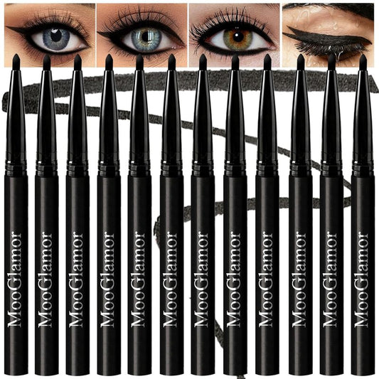 Black Eyeliner Pencil Set - 12 Pcs Waterproof Gel for Bold, Defined Eyes | Retractable Design