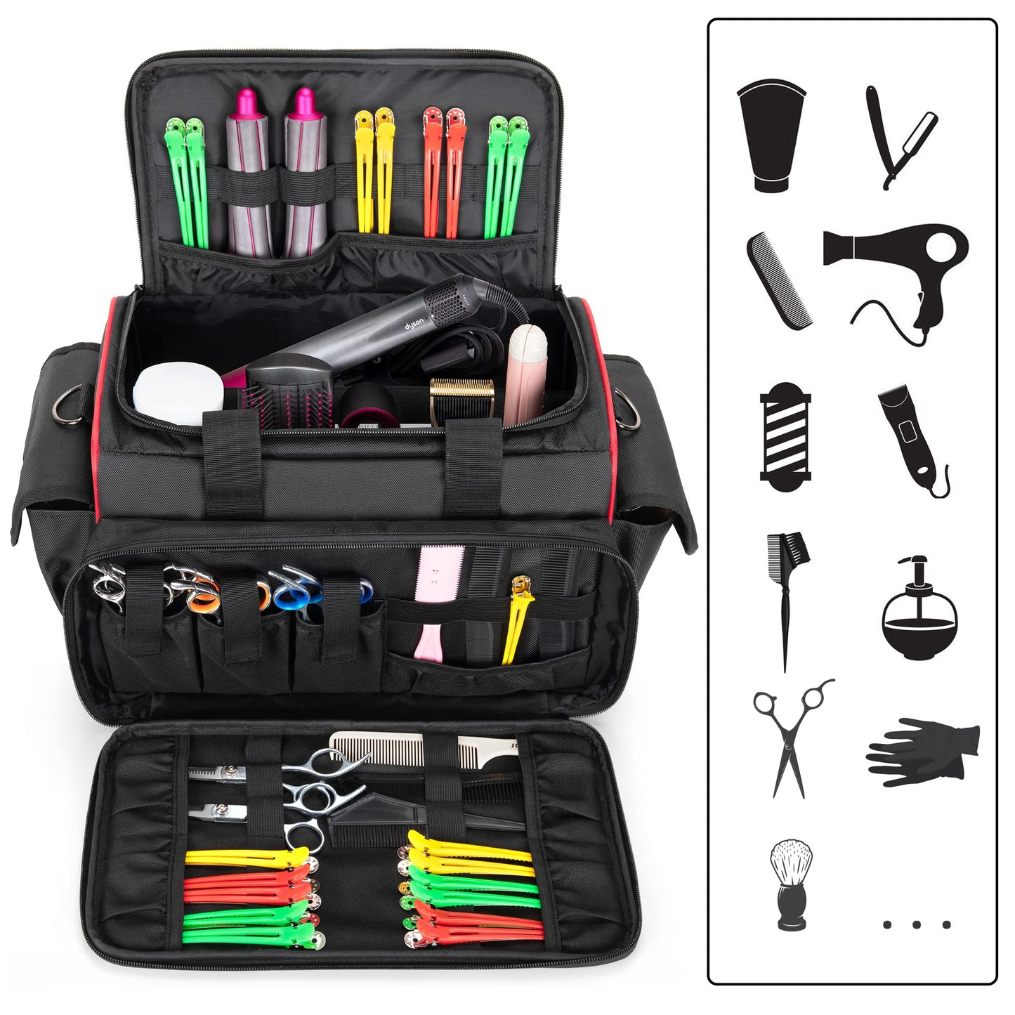 BAFASO Hairdresser Bag with Adjustable Dividers, Tattoo Case Holds Tattoo Supplies, Travel Barber Case Holds Various Hair Cutting Tools (Bag Only), Black